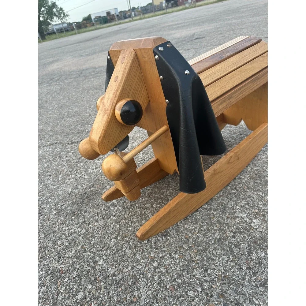 Vintage Handmade Artisan Wood Child's Rocking Elephant with Articulated Trunk